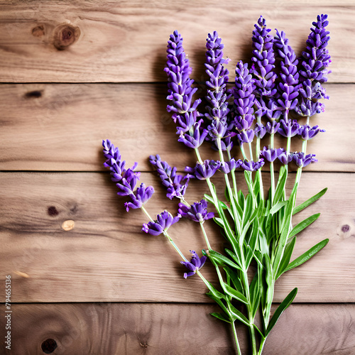 lavender over wood background with copy space Fresh lavender over wooden background. Summer floral background with lavender flowers generate ai 