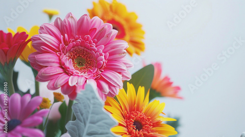 Against a backdrop of crisp white  a bouquet of summer flowers stands out in vivid detail  each petal and leaf meticulously captured in stunning ultra HD resolution