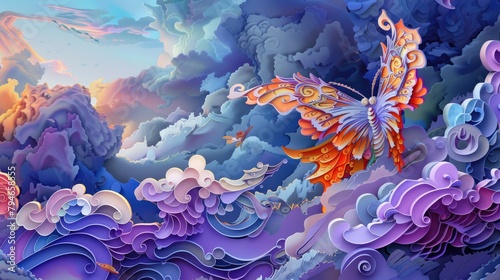 Whimsical paper garden, exquisite butterfly and floral sculptures. crafted with care, illustrating dreams and romance, perfect for banner displays with organic charm