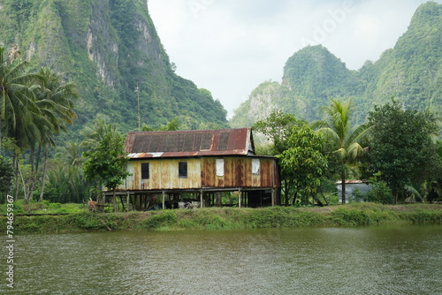 The atmosphere of a wooden house in the village