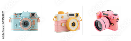 Set of cute 3d modern digital camera on transparency background PNG
