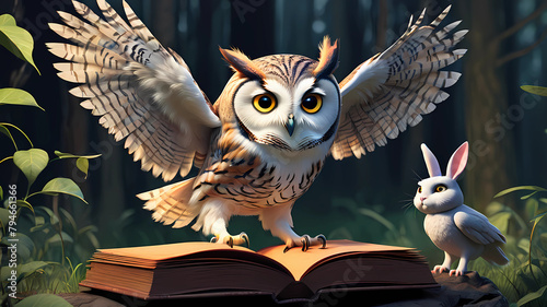 is a book story for children with the following refrain Each challenge is a lesson to learn With cunning and friendship you will progress Luna the owl, keen vision is flying Oliver the rabbit, with ju photo