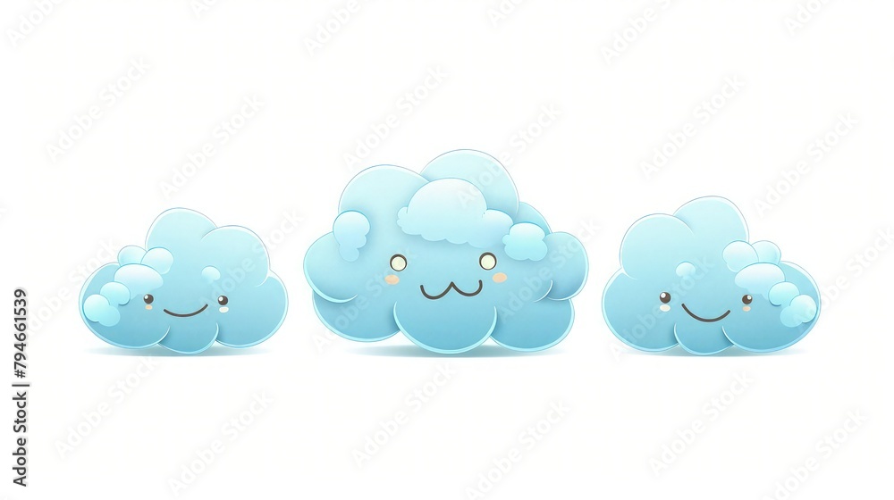 group of the clouds set with with funny smiling emoji face isolated on white background group of the clouds set with with funny smiling emoji face isolated on white background