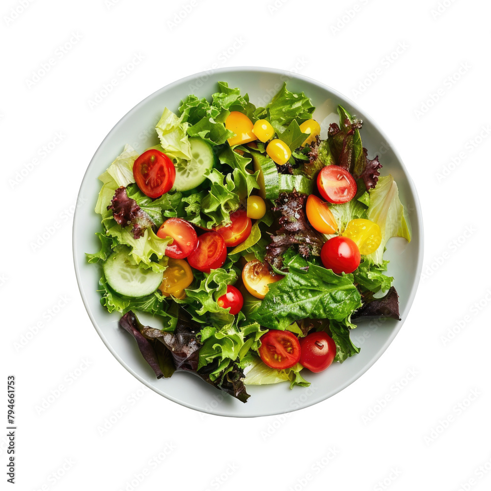 A salad sitting all alone on a transparent background