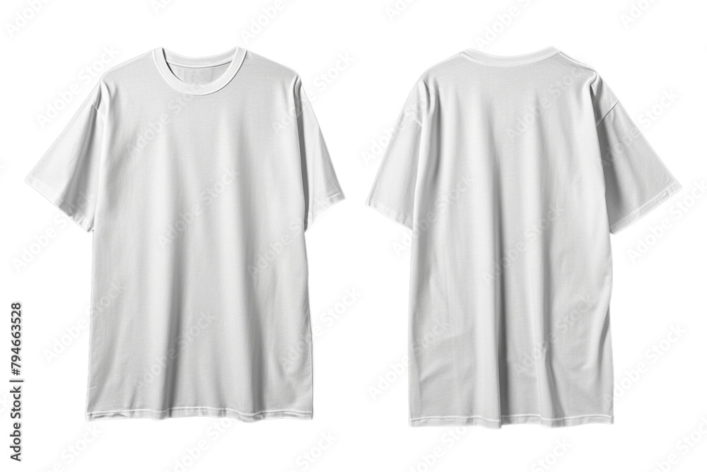 Fototapeta premium T-shirt mockup. White blank t-shirt front and back views. Female and male clothes wearing clear attractive apparel tshirt models template