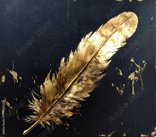 Gold Feather Isolated on Black Background. Generative Ai. Ai