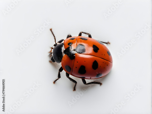 A ladybug on a white background, top view, macro view, details, animal specimens and environmental protection, Coccinellidae © StellarK