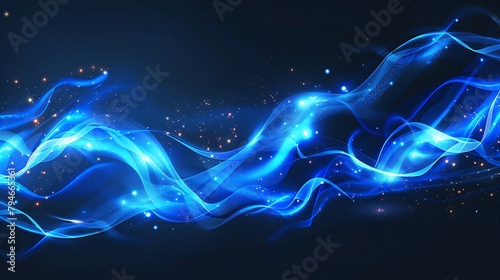 Abstract blue wavy line of light with a transparent background. Light glowing effect. Light trail wave, fire path trace line and incandescence curve twirl. Generative Ai photo
