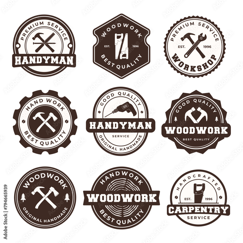 set of woodworking logo template vector