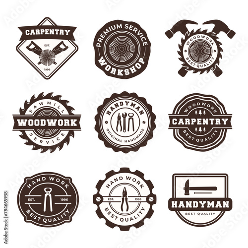 set of woodworking logo template vector