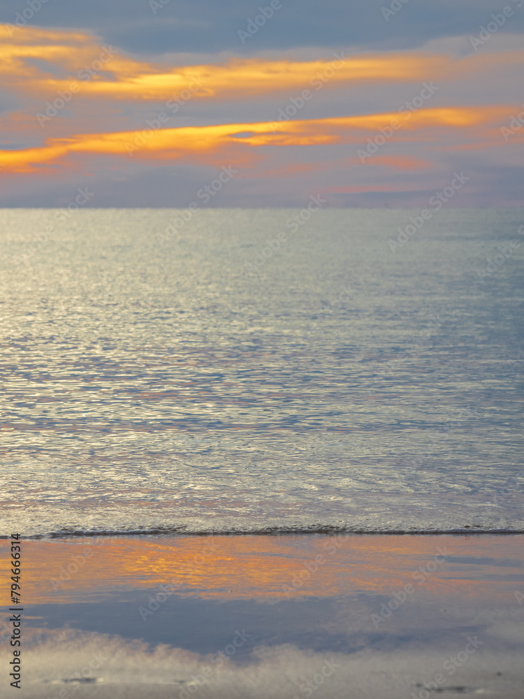 Fototapeta premium Landscape horizon viewpoint vertical summer sea beach nobody wind wave cool holiday calm sunset sky evening day time look calm nature tropical beautiful ocean water travel Koh Muk Trang Thailand