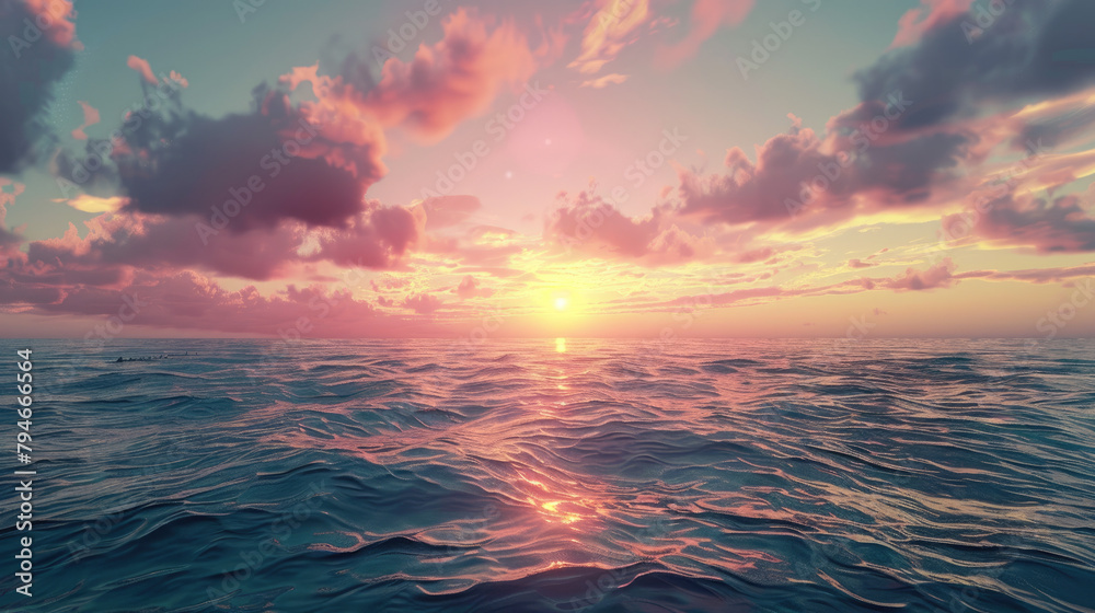 Fantasy sunset over seamlessly looped ocean