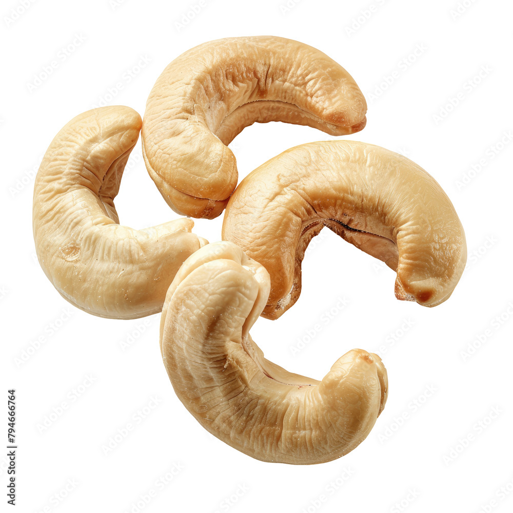 Fototapeta premium Cashew nuts isolated on transparent background Revised Vibrant cashew nuts standing out elegantly against a clear unadulterated background