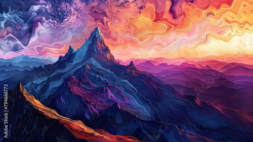 Mountain top landscape abstract art poster background © jinzhen