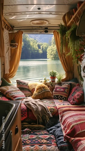 Wallpaper Mural Cozy Campervan Interior with Scenic Lake View Torontodigital.ca