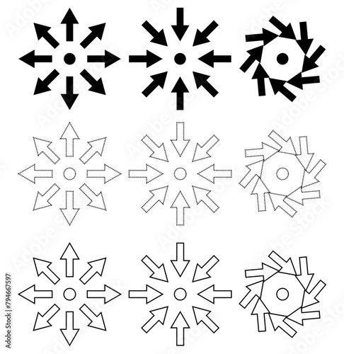 Arrows icon inward outward navigation pointer.