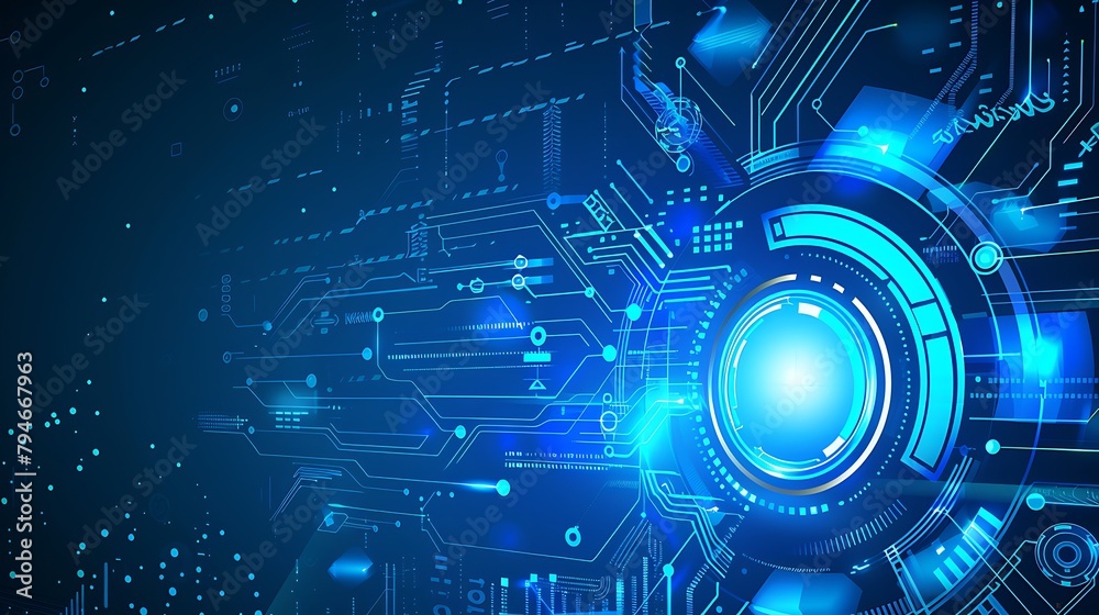 © mahaart - Abstract Technology Blue Background. illustration design. Generative Ai