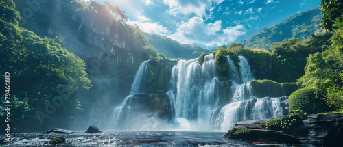 Waterfall landscape for banner background