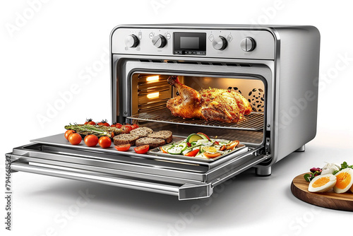A stainless steel toaster oven with multiple cooking functions, versatile for different recipes.