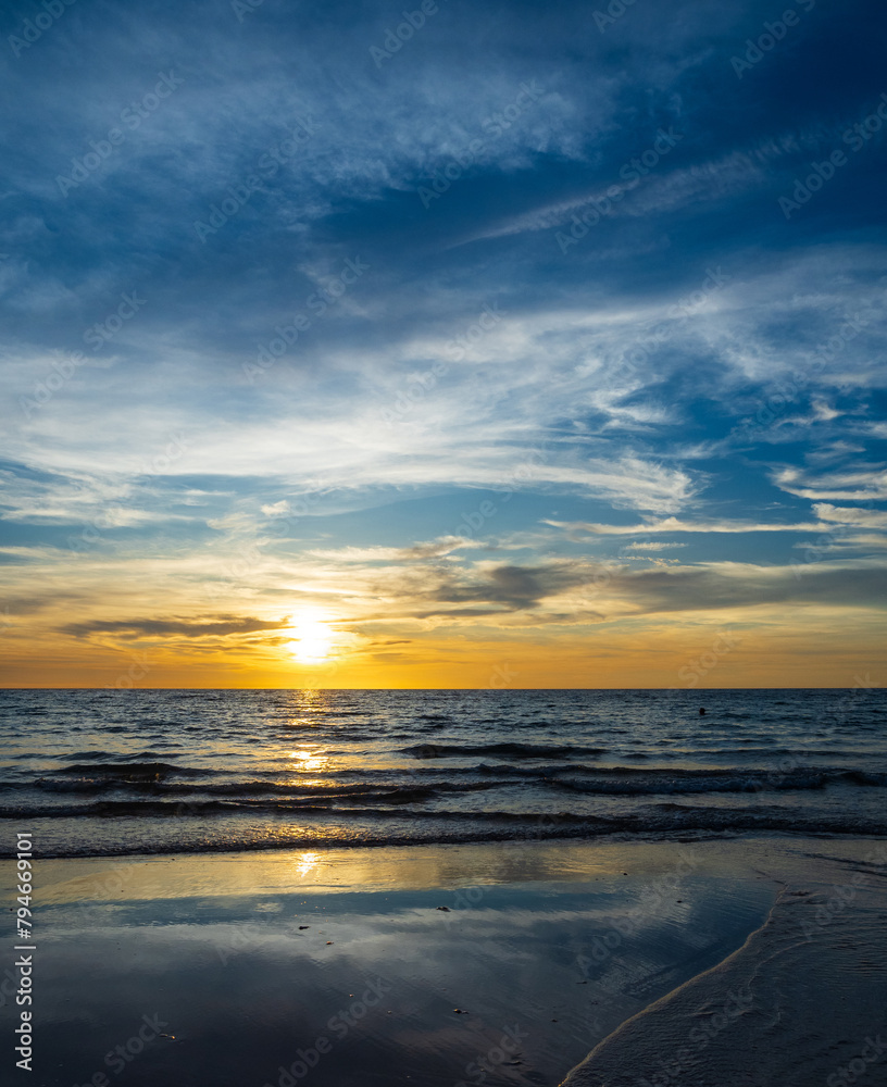 Landscape horizon viewpoint vertical summer sea beach nobody wind wave cool holiday calm sunset sky evening day time look calm nature tropical beautiful ocean water travel Koh Muk Trang Thailand