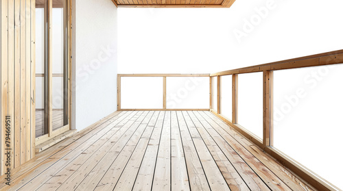 Corner of a house with wooden balcony isolated on transparent background photo