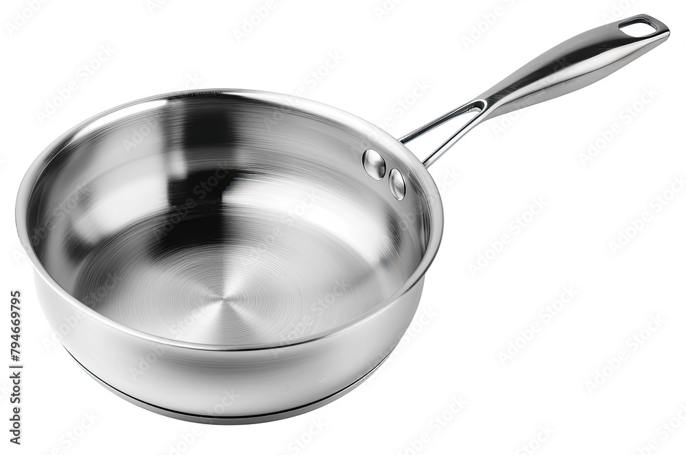 Stainless steel frying pan isolated on transparent background