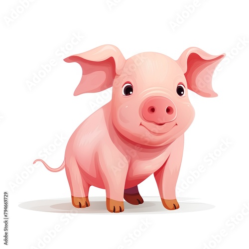 Cute cartoon pink pig isolated on white background. Vector illustration.