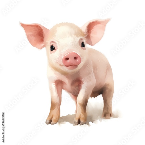 Pig isolated on white background. Hand drawn watercolor illustration.