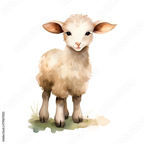 Watercolor sheep isolated on white background. Hand drawn illustration for your design photo