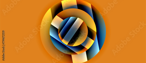 A blue circle surrounded by a yellow ring on an orange background. It reminds of a delicious orange dessert served on electric blue dishware