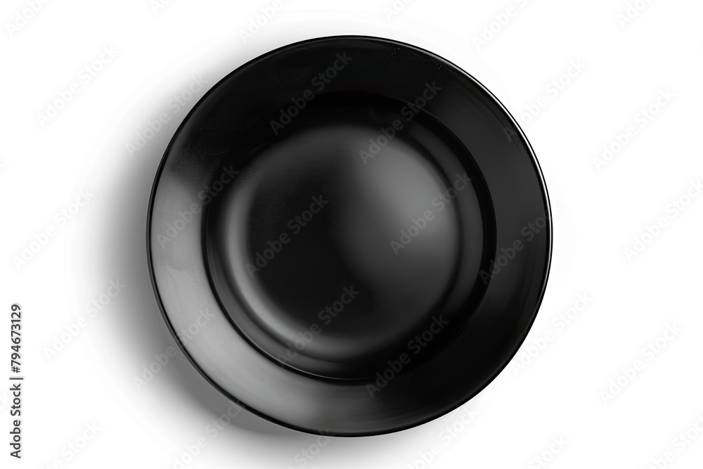 Empty black plate, top view isolated on white background Empty black plate, top view isolated on white background