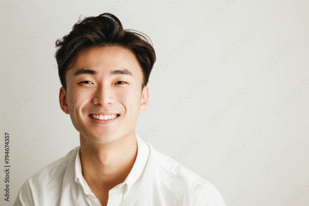 Portrait of healthy, cheerful handsome young Asian man smiling and looking at camera with white background. Happy, health and mental healthcare concept Portrait of healthy, cheerful handsome young Asian man smiling and looking at camera with white background. Happy, health and mental healthcare concept