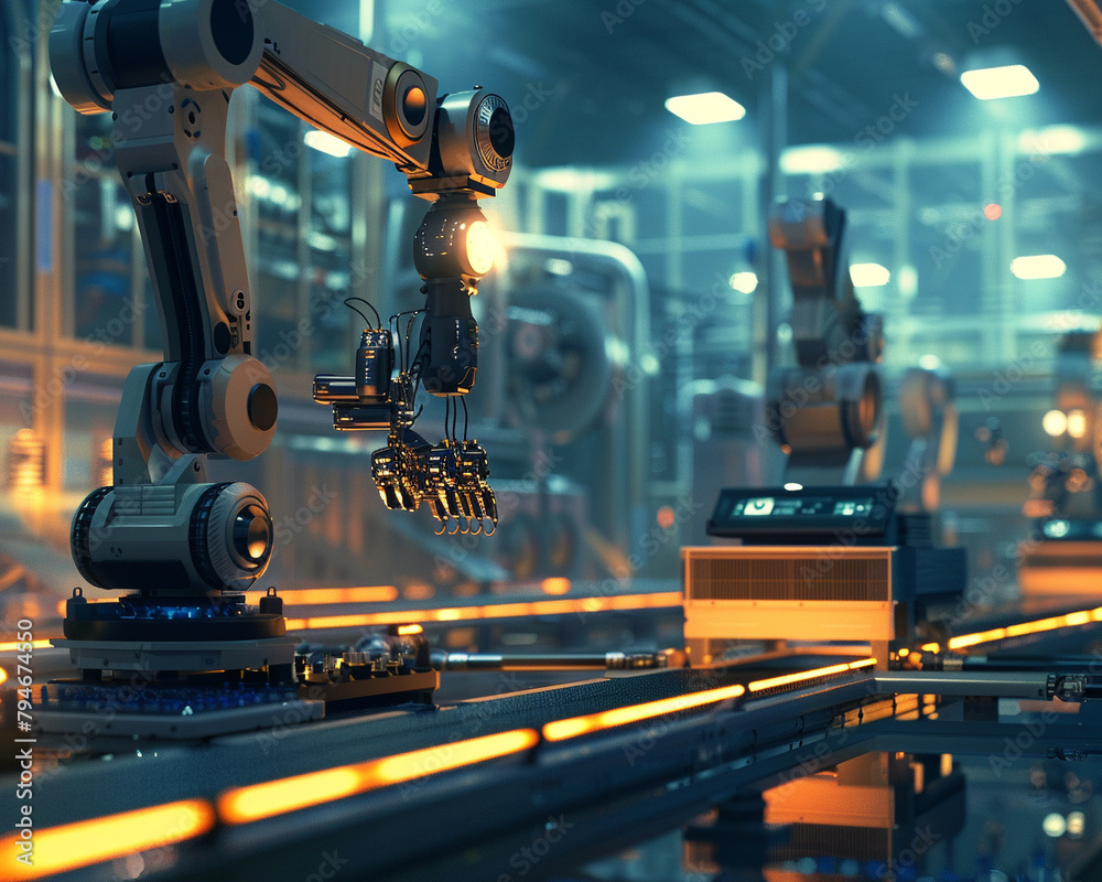 Fototapeta premium A digital AI controlling various operations in an industrial setting,