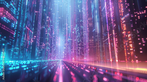 A futuristic world with a mesmerizing visual effect of data flow,