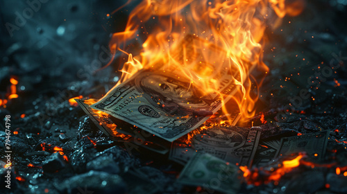 Surreal concept of currency burn 