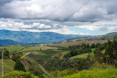 Panoramic view of crops in a mountain area in a Colombian landscape.