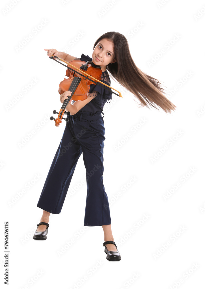 Preteen girl playing violin on white background Preteen girl playing violin on white background