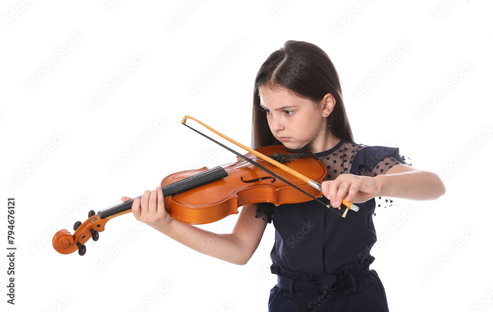 Preteen girl playing violin on white background Preteen girl playing violin on white background
