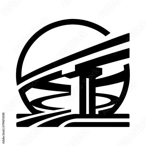 "Flyover Icon" Symbolizes A Bridge Merging With A Highway In A Seamless Blend, Emphasizing Modern Road Transport And Robust Construction Techniques