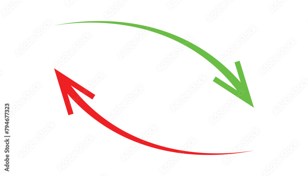 Long arrows icon set. Vector set of trendy long arrows green left and red right in flat style. Straight long right vector arrow icon. Icons isolated. Long arrows icon set. Vector set of trendy long arrows green left and red right in flat style. Straight long right vector arrow icon. Icons isolated.