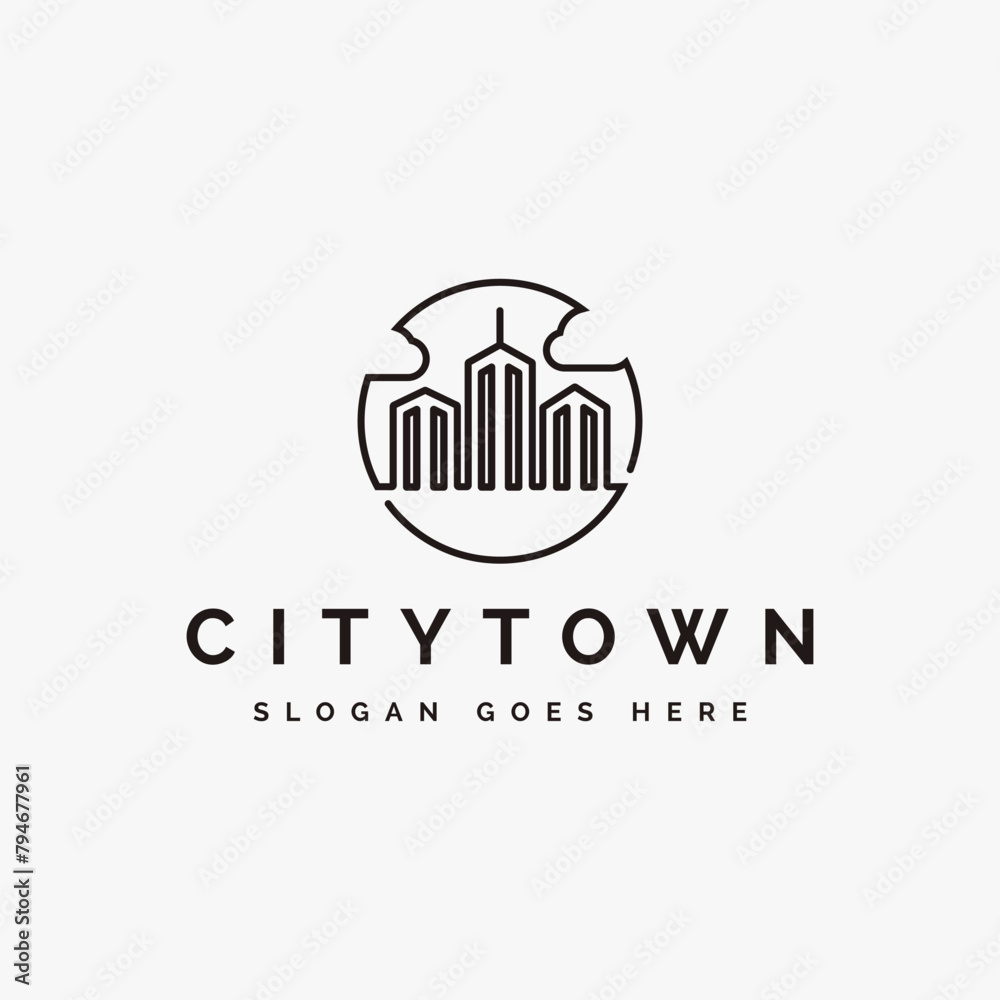 Abstract city town logo icon vector with line art design style on white background Abstract city town logo icon vector with line art design style on white background