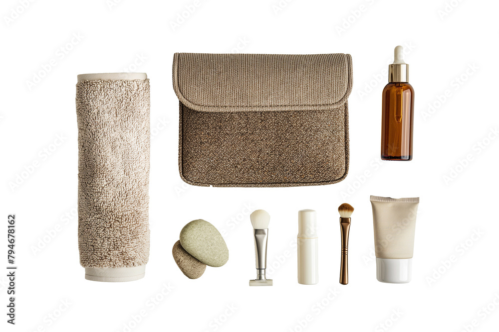 Naklejka premium Cosmetic products and bath accessories isolated on a transparent background