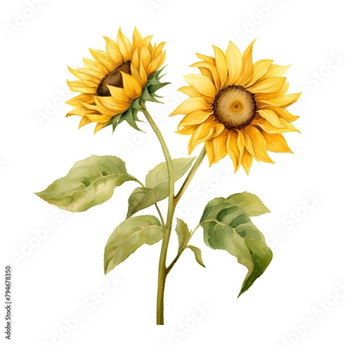 Watercolor sunflower isolated on white background. Hand drawn illustration.