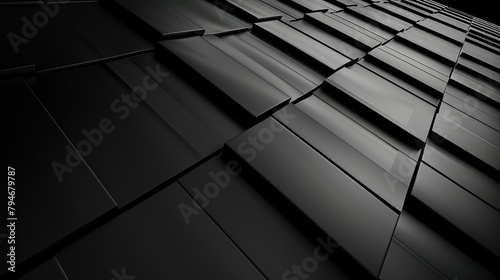 black abstract, wallpaper, monochrome design, neat symmetrical pattern, parallelogram tiles, right lower third lighting 