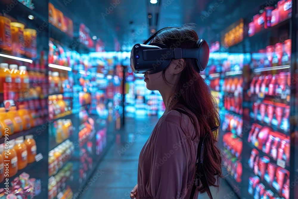 Virtual reality brand experience zone, where users interact with products in a fully immersive digital environment Virtual reality brand experience zone, where users interact with products in a fully immersive digital environment