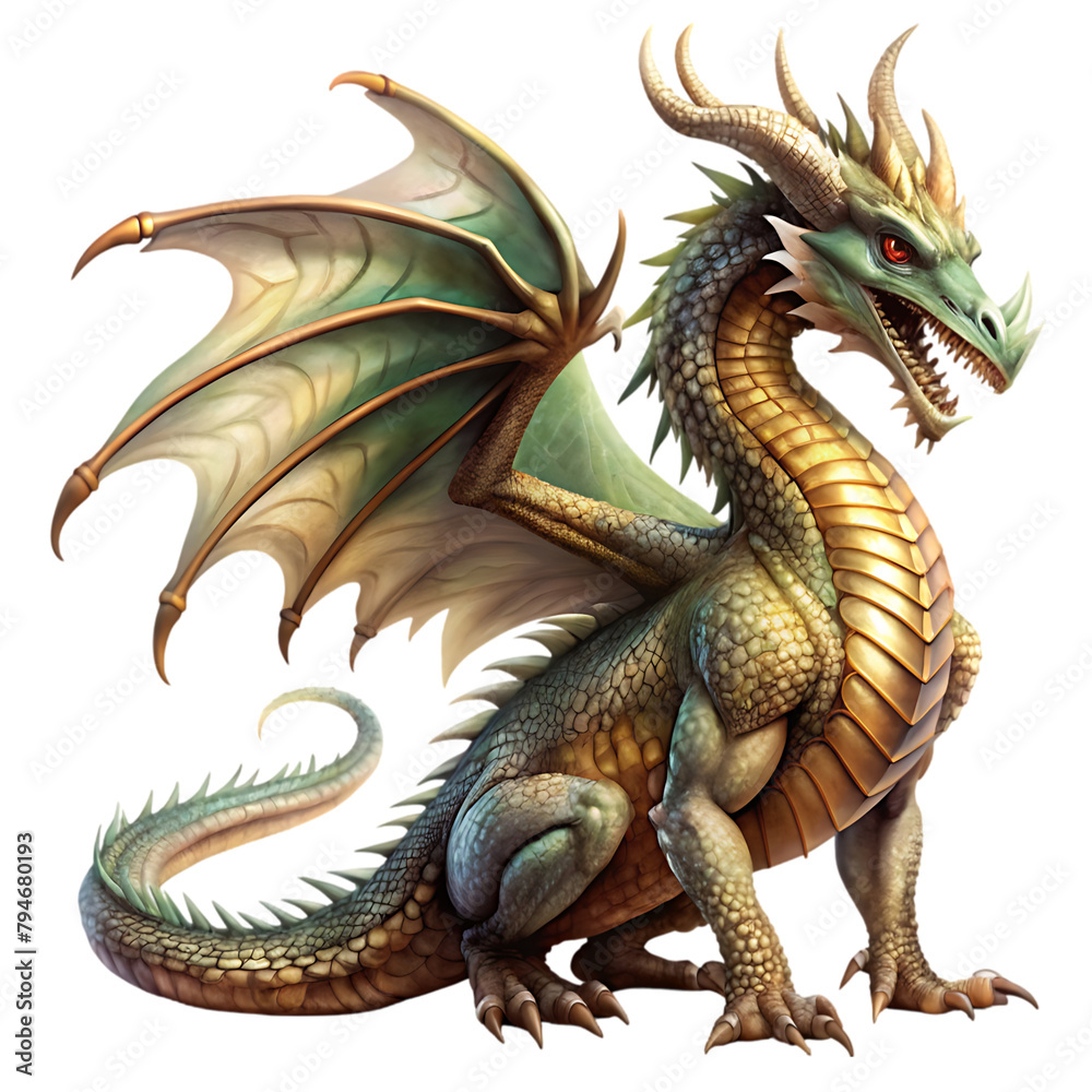 Fototapeta premium dragon with wings sitting transparent background