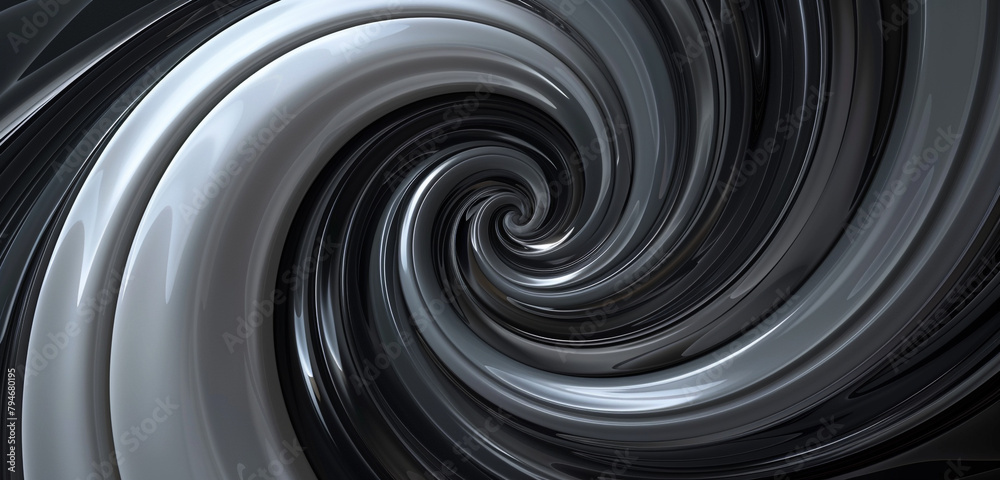 Elegant swirl pattern in monochrome grey tones on a glossy black canvas. Elegant swirl pattern in monochrome grey tones on a glossy black canvas.