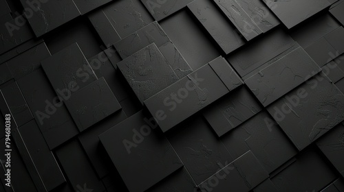 black abstract, wallpaper, monochrome design, neat symmetrical pattern, parallelogram tiles, right lower third lighting  photo