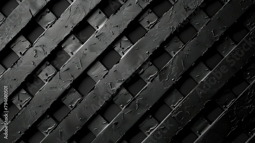 black abstract, wallpaper, monochrome design, neat symmetrical pattern, parallelogram tiles, right lower third lighting 
