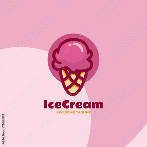 Vector Logo Illustration Ice Cream Simple Mascot Style.